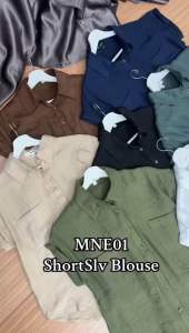 Kemeja Wanita Lengan Pendek Murah (MNE02 SA Rollslv Bl 7 Warna)