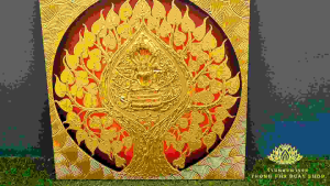 รูปภาพต้นโพธิ์พระนาคปรก รูปต้นโพธิ์พระประจำวันเกิด ภาพวาดติดผนัง กรอบรูปมงคล พื้นสีแดงดำกรอบทอง