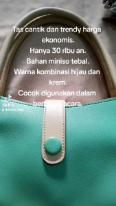 SHALURA - Tas Selempang / Hand Bag - Warna Kombinasi Hijau dan Krem Bahan Miniso