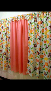 Printed Curtain 3in1 set for window 64inches 3pcs. free flower tie
