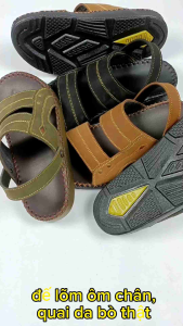 Dép xăng dan nam  Dép Quai hậu nam Da bò Thời trang Cao cáp Đế thấp Đế lõm