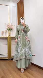 Gamis Ceruty Dua Layer Set Hijab Ld 110 Cm Pb 140 Cm