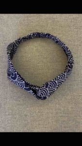 New Japan Wave Pattern Organic Batik Material in Blue Navy Headband