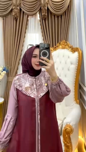 Alifa Gamis Brokat Kombinasi Premium – Dress Muslim Elegan Full Furing Model Terbaru 2025