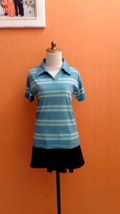 atasan kaos berkerah salur biru muda NOVELI cewek M lengan pendek blouse