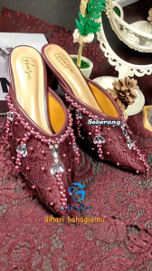 GHAZIA - 502 Sandal Pengantin Hak 5cm Merah Brukat Payet Jepang untuk Wedding & Pesta Karet Premium Comfortable