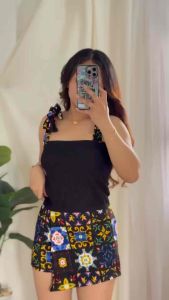 SHAIRA PUFF SLEEVES TOP AND SELF TIE TOP AND BOHO SKORT COORDS