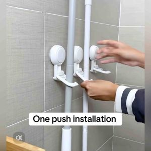 Vacuum Suction Cup Mop Hook / Removable Reusable Mop Broom Hanger Holder / Anti Slip Waterproof hooks for Balcony Bathroom Door Kitchen