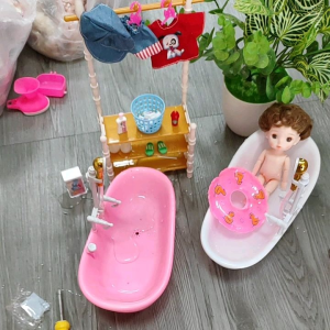 Bồn Tắm Cao Cấp Xả Nước Chạy Bằng Pin Cho Búp Bê 30cm Tặng Kèm Phao Bơi