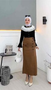 WM Skirt Rok Panjang Bengalin Wanita Semi A-Line Karet Standar