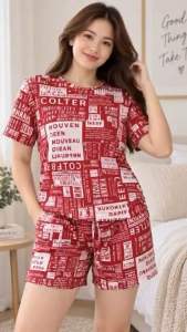 Printed Newspaper terno set shorts and shirt ladies (fit small-XL)