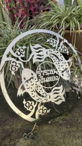 แสตนเลส ฉลุลาย ปลาคราฟ ร่ำรวยเงินทอง หนา 0.8mm สีทอง แสตนเลส 304