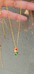 BBสร้อยคอสแตนเลสลายดอกกุหลาบสีสดใส