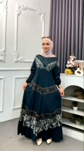 Rq Batik - Gamis Twill Terbaru 2024 Saku Kanan Rempel Tumpuk Tali Samping Cap Malaman