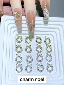 Charm đính móng tay nail mẫu vòng tròn nguyệt quế thắt nơ siêu xinh có 2 màu ( vàng & bạc ). ( giá 1 viên chram)