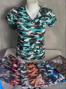 Woman v-neck camouflage shirt cotton spandex
