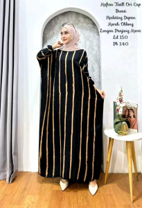 Gamis Kaftan Jumbo Twill Ori Cap Busui Resleting Depan Kerah Oblong Motif Garis & Bunga
