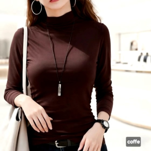 Manset Wanita Lengan Panjang setengah Turtleneck Bahan Spandex Rayon Premium