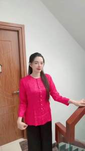 Đồ Bà Ba Truyền Thống Thiết Kế Tay Dài Đính Nút Ngọc-Chất Liệu Gấm Lụa