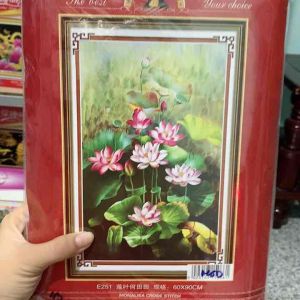 [ MỚI] Tranh thêu kín vườn hoa sen e251 KT 60x90cm [ Tranh Hà Đoàn]