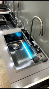 KITCHEN SINK MODERN LUXURY BLACK PIANO LED NEW DESIGN/BAK CUCI PIRING 7545 HITAM KOMPLIT SET