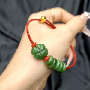 Vòng cáp cỏ 4 lá ngũ điếu Ngọc Bích thiên nhiên  - Phong Thủy TUDO