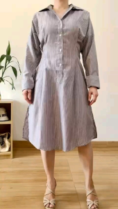 ●ECLAIRE● 0IS Dress Midi Lengan Panjang Longsleeves Motif Salur Stripe Garis-garis Korea Basic Dasar Kasual Casual Kerja Kantor Mode iois