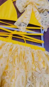 Bikikni Nơ Ren Vàng 3 chị tiết dễ thương cho bé|| 👙 Đồ bơi bé gái