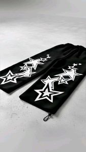 SMUSHKIDS Celana Baggy Skena Anak Panjang Gombrong Api Merah Usia 7-12 Tahun Fleece Hitam VOL012