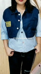 0081 Kemeja Katun Salur Rompi Bordir Tulisan Wayfansix Lubana