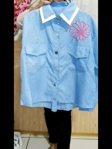 0084 Kemeja Salur Gstyle Wayfansix Lubana Bordir Bunga Mardi