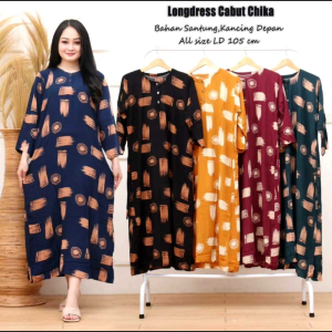 Longdres Chika Rayon motif Polos Cabut Lengan Panjang Busui Friendly Daster Lengan Panjang