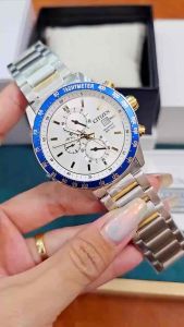 ĐỒNG HỒ NAM CHÍNH HÃNG Citizen AN3686-53A Quartz Chronograph White Dial Blue Benzel Silver Stainless Steel For Men