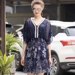 Đầm ngôi sao cổ chữ V đính hạt thời trang tay dơi cách điệu xinh và che khuyết điểm bắp tay to
