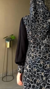 Naura Set Hijab 04 Series Hitam Gamis Kerudung Wanita Lebaran Terbaru Modern