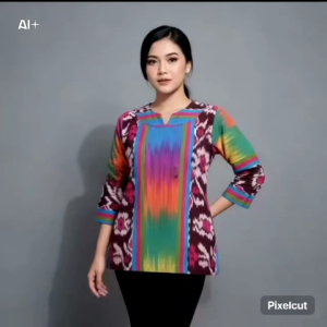 BLUS TENUN MERAH MUDA BUNGA