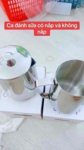 Ca đánh sữa  inox có mỏ có vạch định lượng đủ size - Cốc ca đánh sữa inox