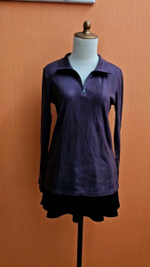 atasan wanita ungu abu tua UNIQLO cewek L lengan panjang blouse berkerah santai nyaman