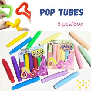Pop Tube Fidget Pipes Kids Stretch Bend Sensory Toy pop tubes 6 pcs birthday goodie bag