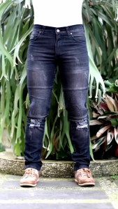 Celana Jeans Bikers Rider Sobek Pria Panjang Denim Slimfit Skinny Melar Ripped Stretch Pensil