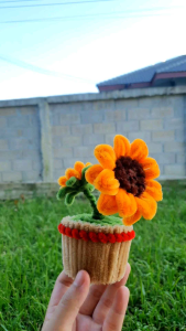 กระถางดอกทานตะวัน ลวดกำมะหยี่ ขนาด 7×13 ซม. สีส้ม