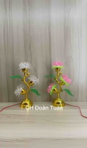 Đèn thờ hoa sen ba bông đổi màu cao 35cm - giá bán /1 cái