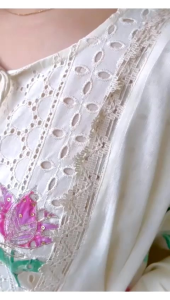 Simple & Elegant White Suit with Beautiful Embroidery work (Pre-order : 2/3 Weeks Delivery) NSE190623