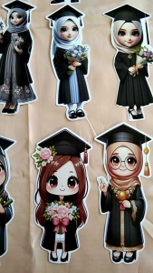 Topper Buket Wisuda Tinggi 15cm Bahan Art Paper Mengkilap/Glossy Karakter Keren Bisa digunakan sebagai pengganti Boneka. 1 Paket isi 6 Pcs Harga Murah
