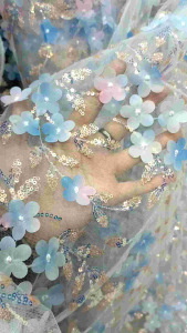 BAHAN KAIN TILLE BUNGA 3D SQUIN