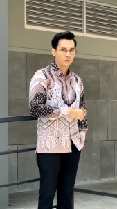 Sharma Kemeja Batik Pria Lengan Panjang Dasi Coklat Formal Slim Fit Casual Baju Batik Cowok Laskala