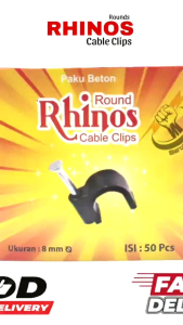 KLEMAN KABEL PAKU BETON 8 MM/CABLE CLIPS ROUND RHINOS ( 1KOTAK ISI 50PCS KLEM KABEL 8 MM ISI 50PCS )