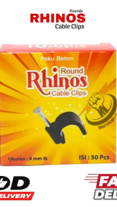 KLEMAN KABEL PAKU BETON 9 MM/CABLE CLIPS ROUND RHINOS ( 1KOTAK ISI 50PCS KLEM KABEL 9 MM ISI 50PCS )