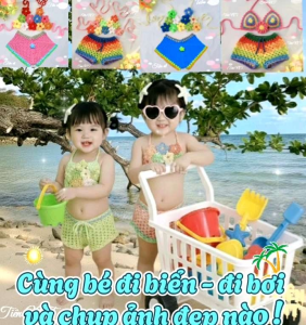 Đồ bơi quần short len handmade cho bé đi biển đi bơi chụp hình