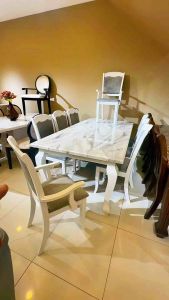 ✨ Free Delivery & Install ✨ 1 + 8 or 1 + 6 White & Brown Premium Marble Wood Dining Set - Set Meja Makan 8 Kerusi - Dining Room- 餐桌椅
